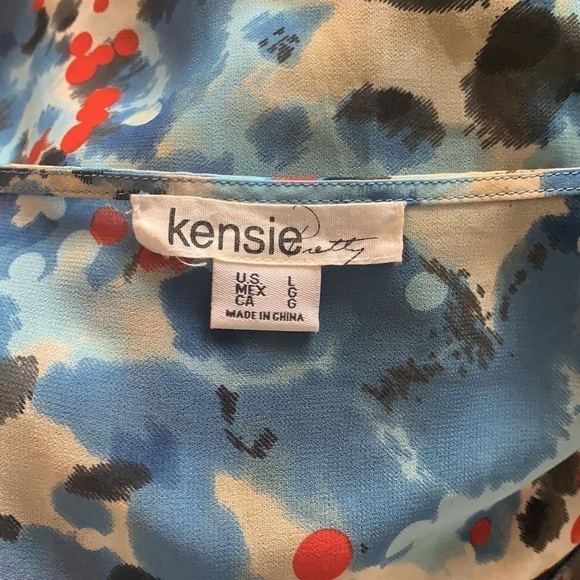 Kensie multicolour sleeveless semi-sheer ruffle neck blouse size L - Picture 6 of 10